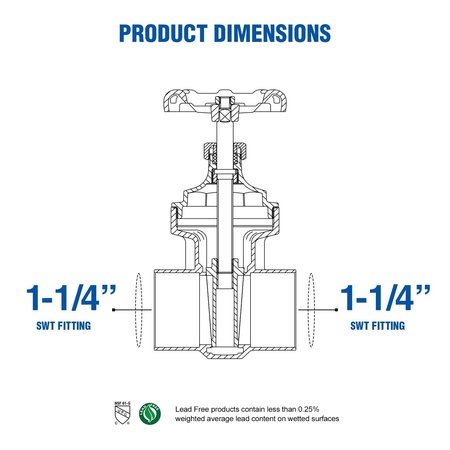 Everflow SWT Cast Brass Gate Valve 1-1/4" 205C114-NL